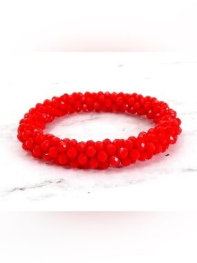 Red Glass Bead Stretch Bracelet Sparkling Rope Style Design Jewelry New